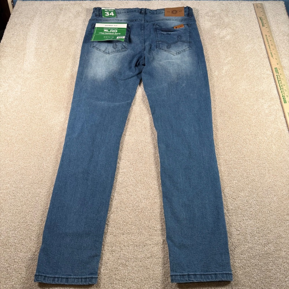 LRG Skinny Fit Jeans Mens 34 X 31 Blue Distressed Ripped Denim 100-935 NEW - Picture 2 of 13